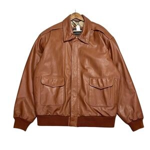 Vintage 90s Brown Leather A-2 Bomber Jacket XLT Tall Map Lining Flyer's Leather